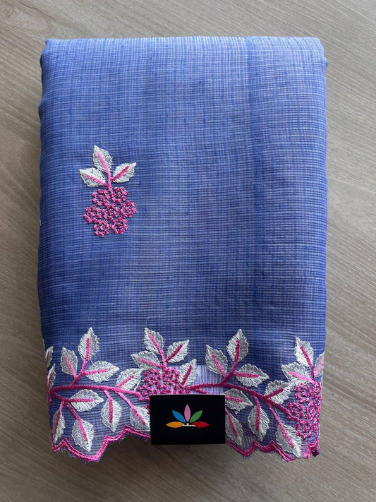 Royal Periwinkle Blue Cutwork Border Embroidered Kota Saree with Blouse-30992-30995