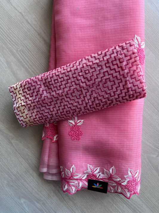 Persian Pink Cutwork Border Embroidered Kota Saree with Blouse-30940-30941