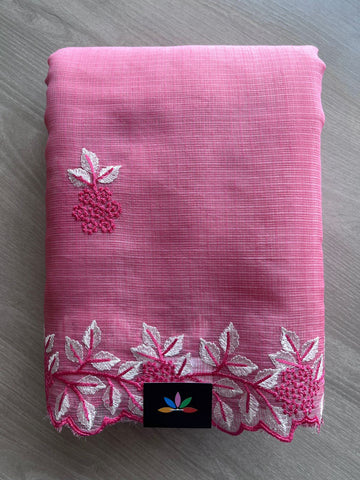 Persian Pink Cutwork Border Embroidered Kota Saree with Blouse-30940-30941