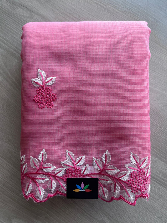 Persian Pink Cutwork Border Embroidered Kota Saree with Blouse-30940-30941