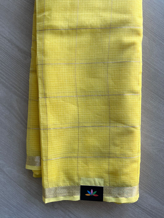 Pastel Yellow Classy Checked Kota Cotton Saree -30967