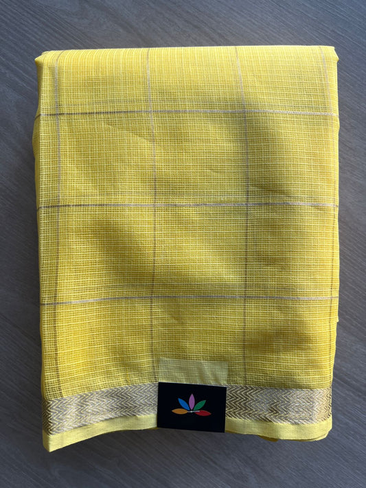 Pastel Yellow Classy Checked Kota Cotton Saree -30967