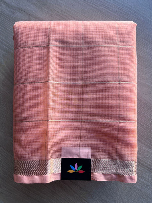 Peach Pink Classy Checked Kota Cotton Saree -30968