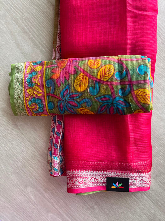 Small Border Kota Silk Saree with Digital Printed Pallu and Blouse - 34554