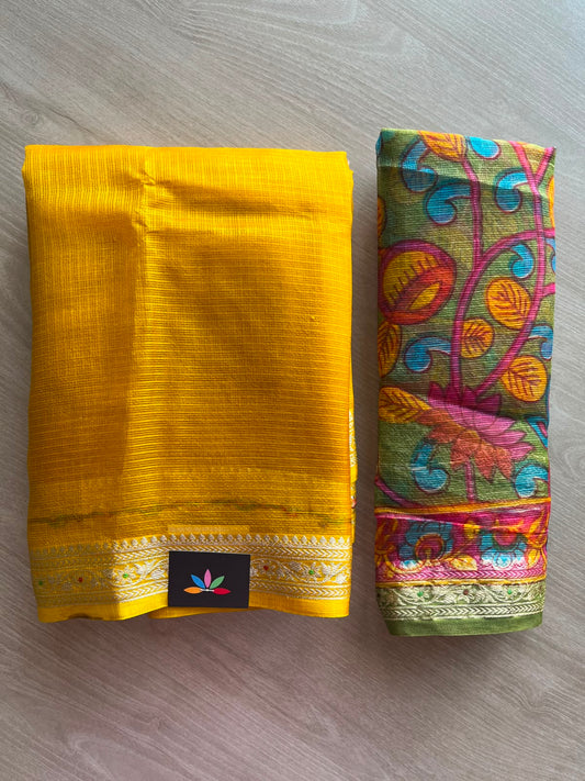 Small Border Kota Silk Saree with Digital Printed Pallu and Blouse - 34555