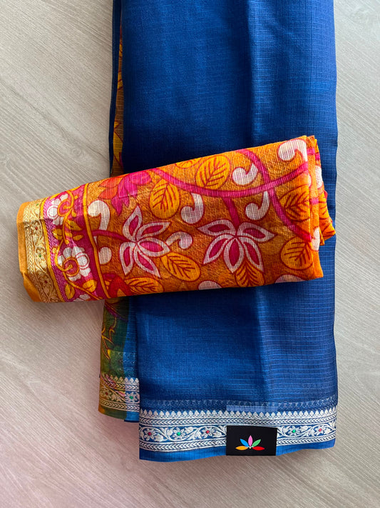 Small Border Kota Silk Saree with Digital Printed Pallu and Blouse - 34556