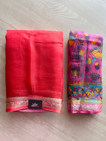 Small Border Kota Silk Saree with Digital Printed Pallu and Blouse - 34557