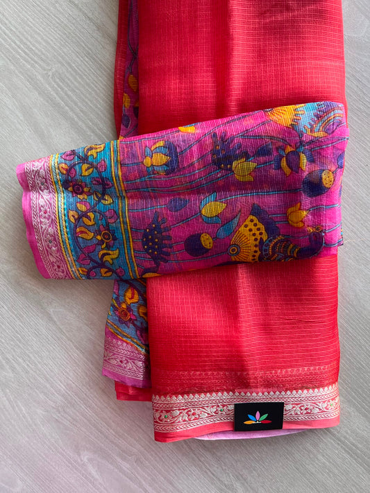 Small Border Kota Silk Saree with Digital Printed Pallu and Blouse - 34557