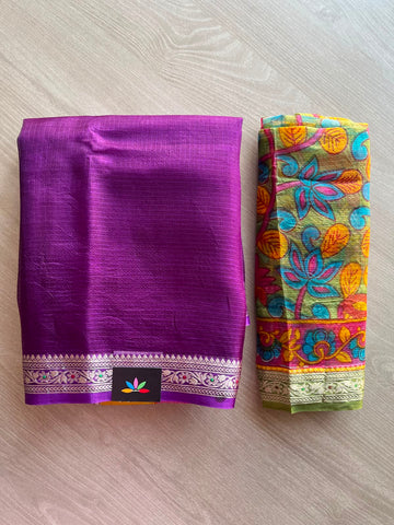 Small Border Kota Silk Saree with Digital Printed Pallu and Blouse - 34558
