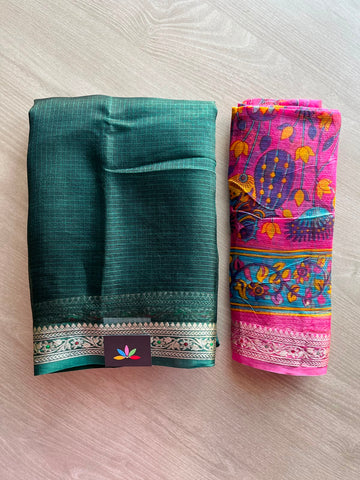 Small Border Kota Silk Saree with Digital Printed Pallu and Blouse - 34559