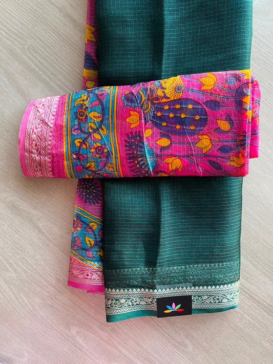 Small Border Kota Silk Saree with Digital Printed Pallu and Blouse - 34559