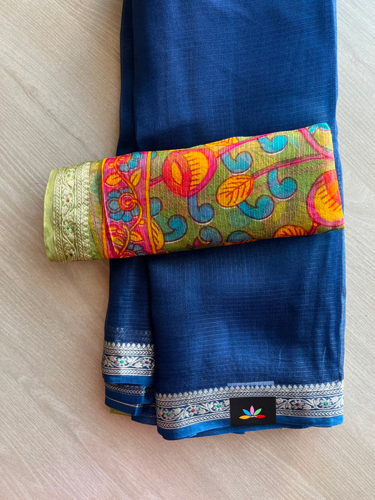 Small Border Kota Silk Saree with Digital Printed Pallu and Blouse - 34560