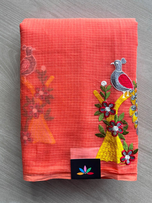 Designer Embroidered Kota Saree (Without Blouse) - 34676