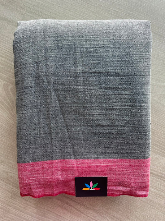 Steel Gray Kantha Stitch Cotton Saree - 33414