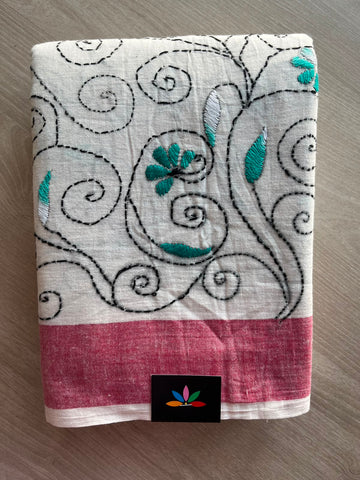 Kantha Stitch Cotton Saree - 33419