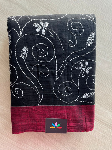 Kantha Stitch Cotton Saree - 33420