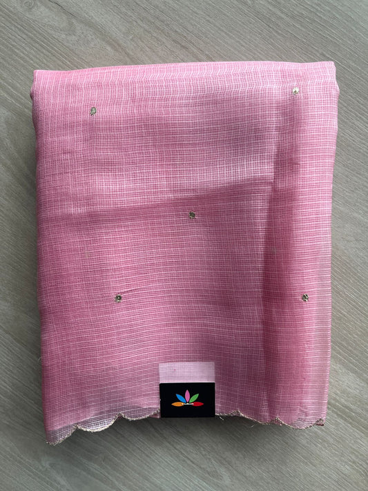 Soft Pink Scallop Border Kota Silk Saree with Kalamkari Print Blouse-14788