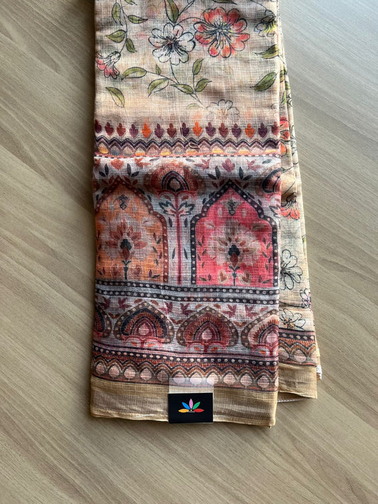 Soft Beige Shade Floral Digital Printed Kota Doria Saree-23324