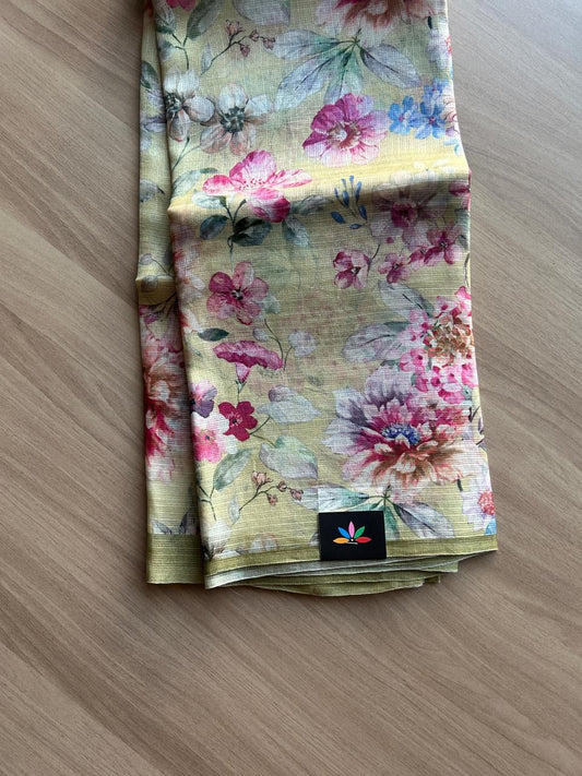 Light Pastel Green Digital Printed Pure Kota Silk Saree -23338