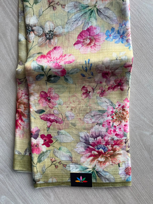 Light Pastel Green Digital Printed Pure Kota Silk Saree -23338