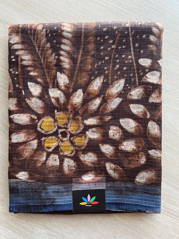 Hickory Brown Handcrafted Batik Printed Krishna Pallu Kota Silk Saree -23340