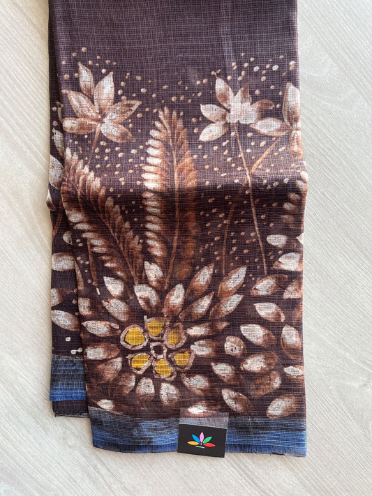 Hickory Brown Handcrafted Batik Printed Krishna Pallu Kota Silk Saree -23340