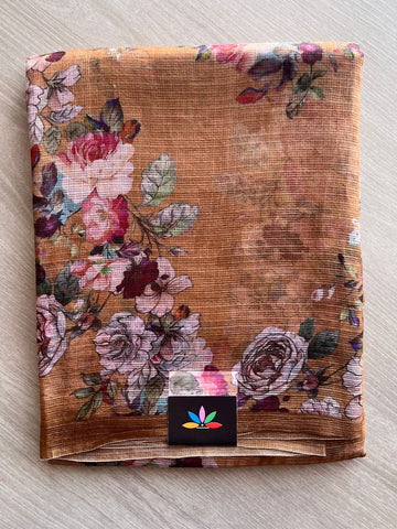 Sienna Brown Digital Printed Pure Kota Silk Saree - 23345