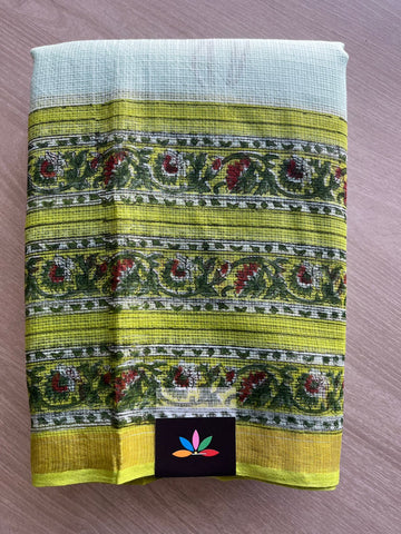Light Blue Handblock Printed Kota Doria Saree -30114-30115