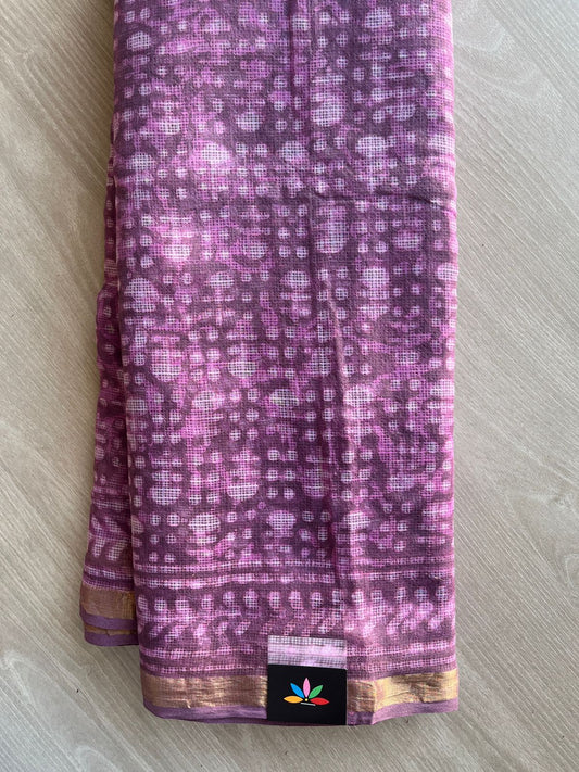 Dusty Purple Handblock Printed Kota Doria Saree -30134-30135