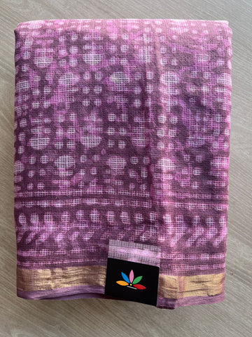 Dusty Purple Handblock Printed Kota Doria Saree -30134-30135