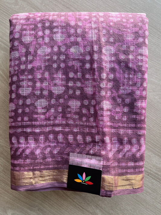 Dusty Purple Handblock Printed Kota Doria Saree -30134-30135