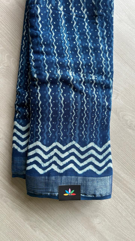 Handblock Printed Linen Cotton Saree-24546