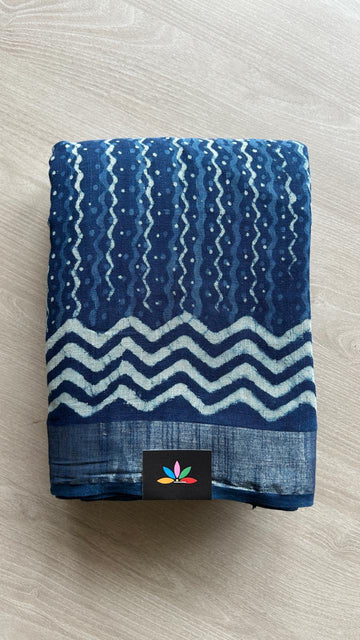 Handblock Printed Linen Cotton Saree-24546