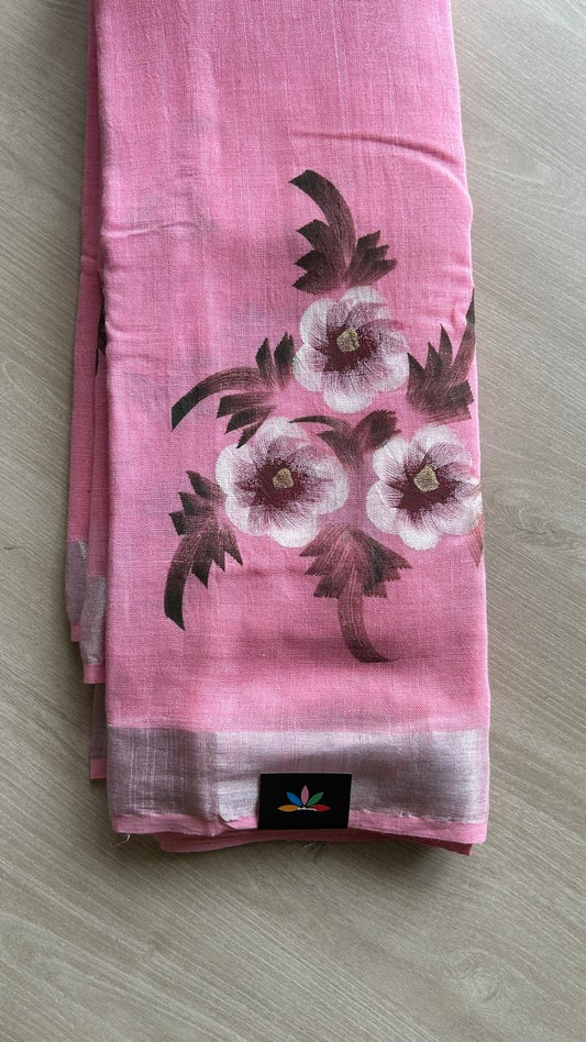 Handblock Printed Linen Cotton Saree-24549-24550