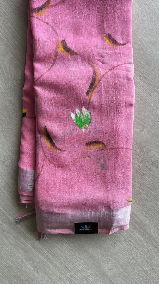 Handblock Printed Linen Cotton Saree-24557-24558