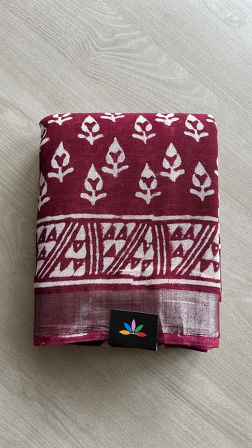 Handblock Printed Linen Cotton Saree-24559-24560