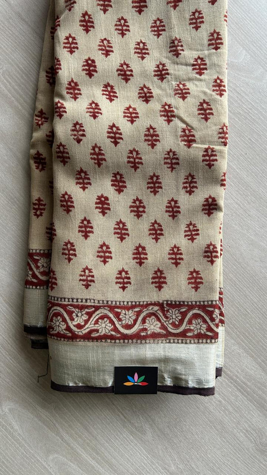 Handblock Printed Linen Cotton Saree-24561-24562