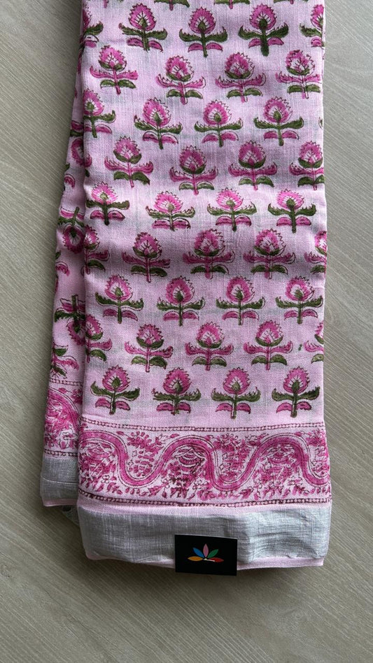 Handblock Printed Linen Cotton Saree-24567-24568