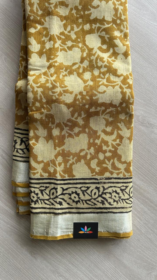 Handblock Printed Linen Cotton Saree-24569-24570