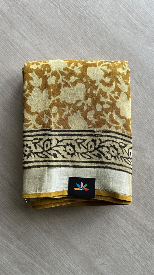Handblock Printed Linen Cotton Saree-24569-24570