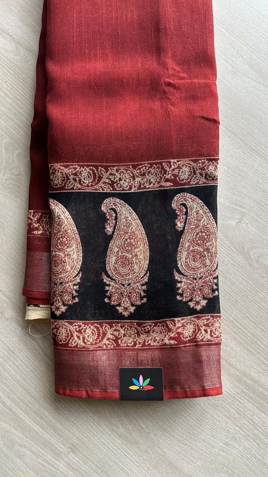 Handblock Printed Linen Cotton Saree-24571-24572