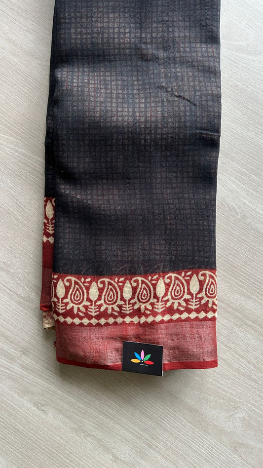 Partly Pallu Handblock Printed Linen Cotton Saree-24577-24579