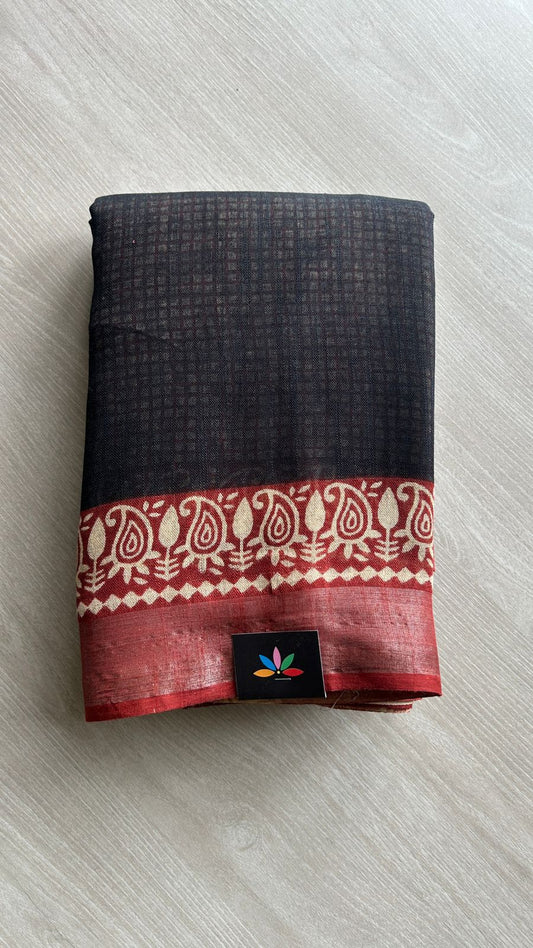 Partly Pallu Handblock Printed Linen Cotton Saree-24577-24579