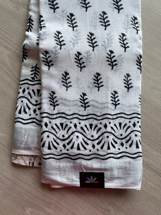 Handblock Printed Linen Cotton Saree-11137-11141