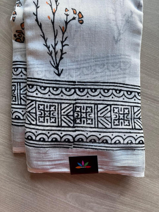 Handblock Printed Linen Cotton Saree-11181-11182