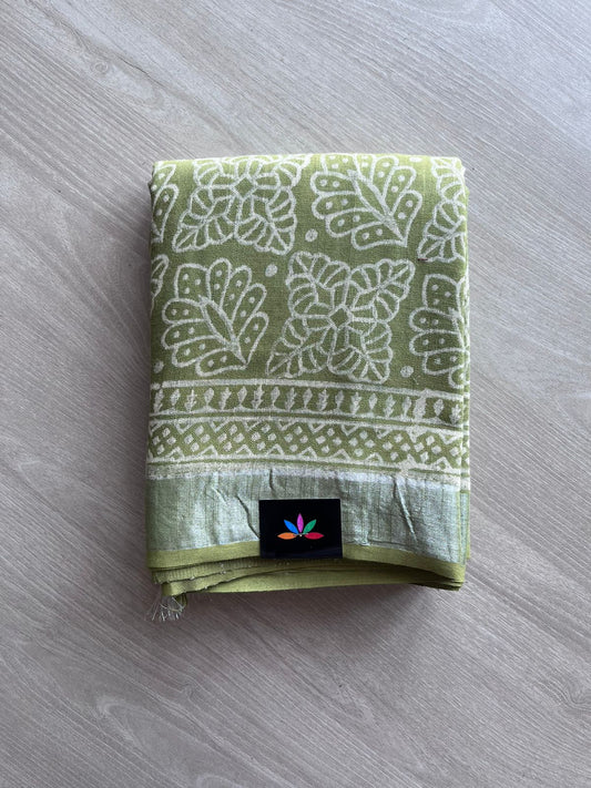 Handblock Printed Linen Cotton Saree-11207-11208