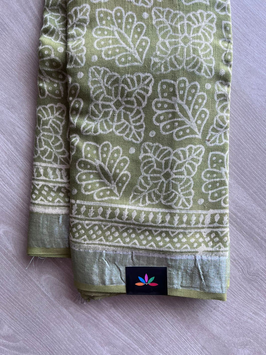 Handblock Printed Linen Cotton Saree-11207-11208