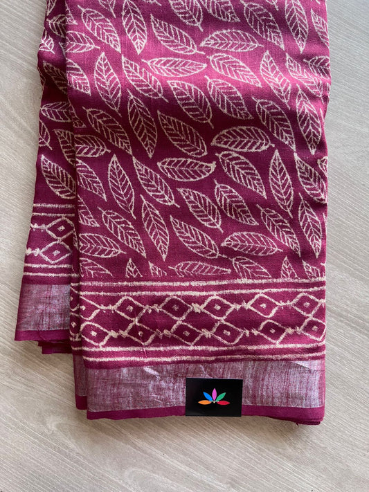 Handblock Printed Linen Cotton Saree-11229-11230