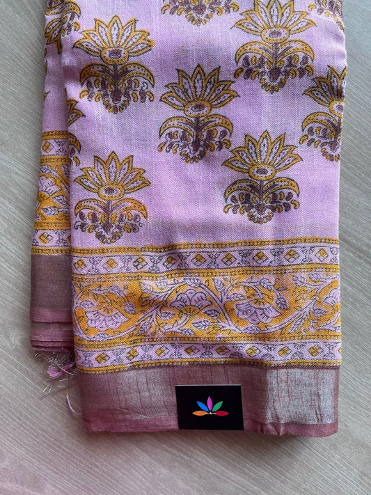 Handblock Printed Linen Cotton Saree-11251-11252