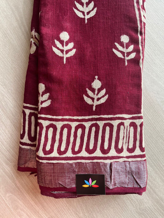 Handblock Printed Linen Cotton Saree-13058